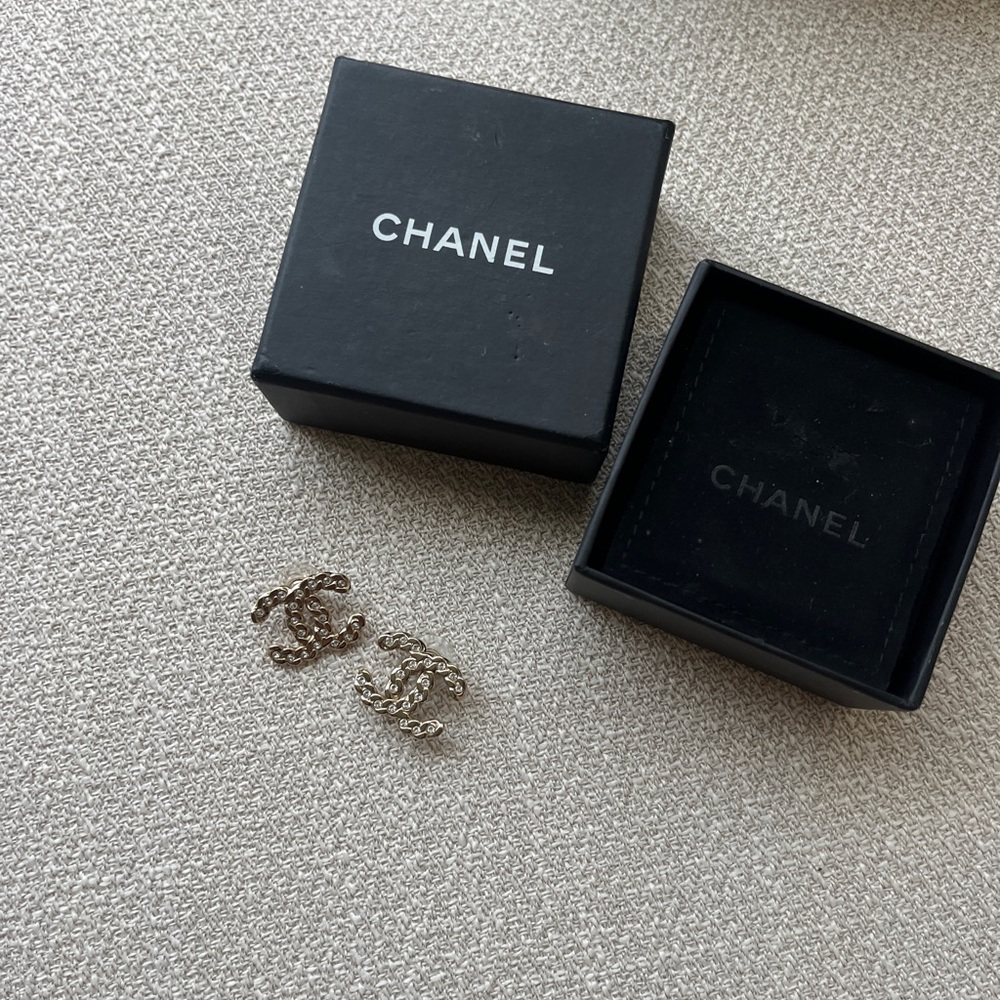 CHANEL Gold Logo Earrings